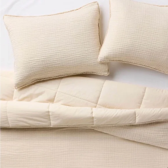 CASLUNA King Textured Chambray Cotton Comforter & Sham Set Natural NEW - Picture 2 of 8